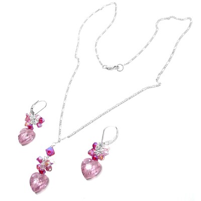 Pink CZ Heart Cluster Drop Chain Necklace Sterling Silver or Gold-Filled - image4
